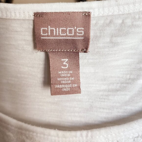 Chicos White Cotton 3/4 Sleeve Embroidered Casual Resortwear Tunic Sz 3‎ - Picture 4 of 7